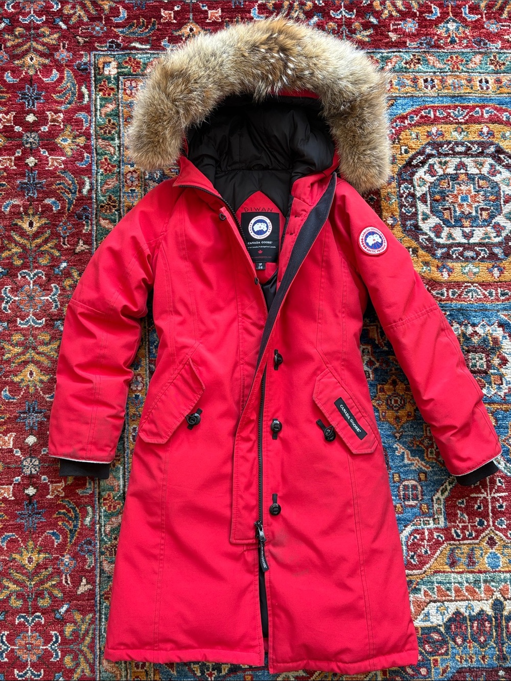 Canada Goose Kids Red Parka with Fur-Trim Hood